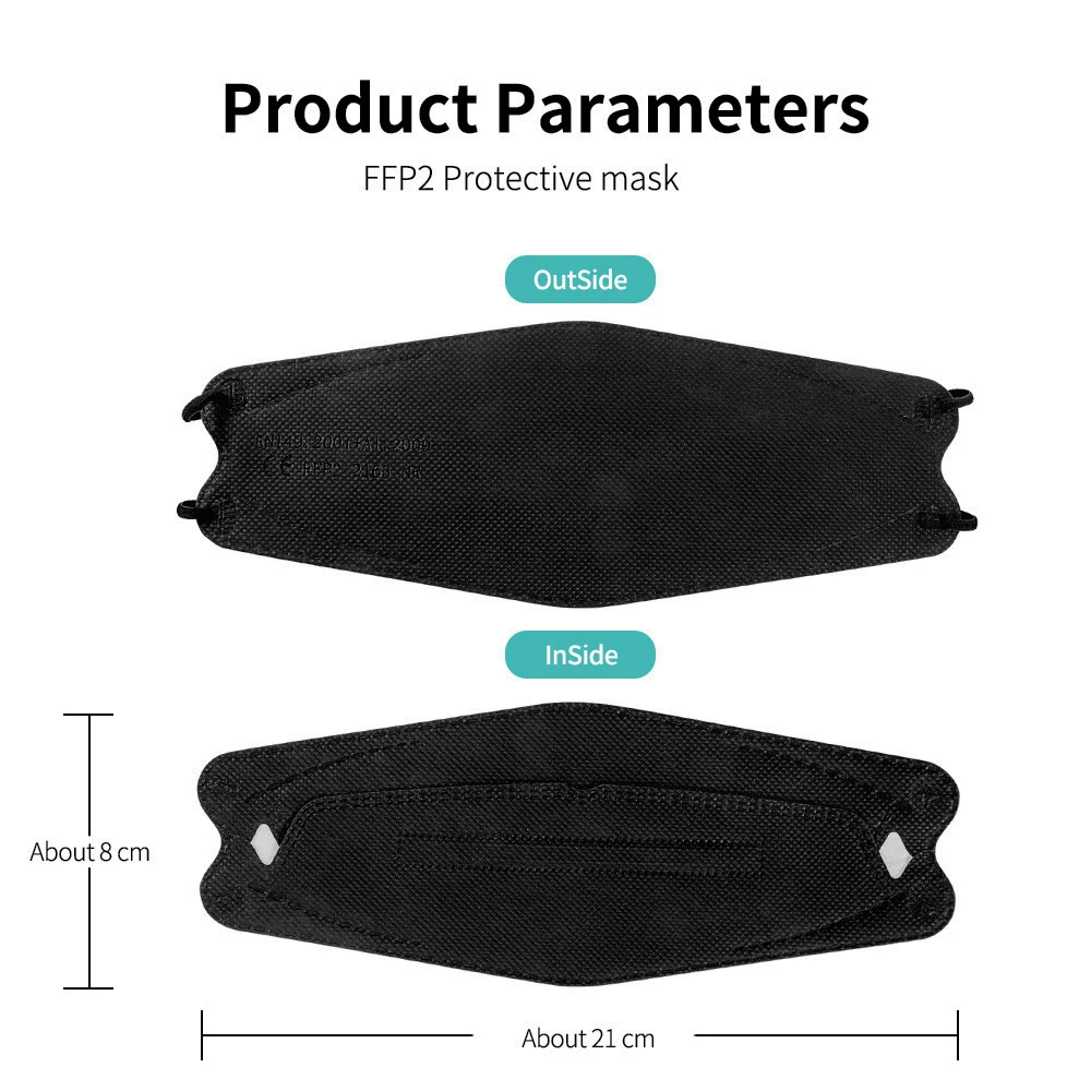 Mascarillas FFP2 얼굴 마스크, CE 승인, FPP2 일회용 KN95 KF94 얼굴 입 검은 물고기 마스크, FFP2MASK kf94 마스크, 한국, 10-200 개