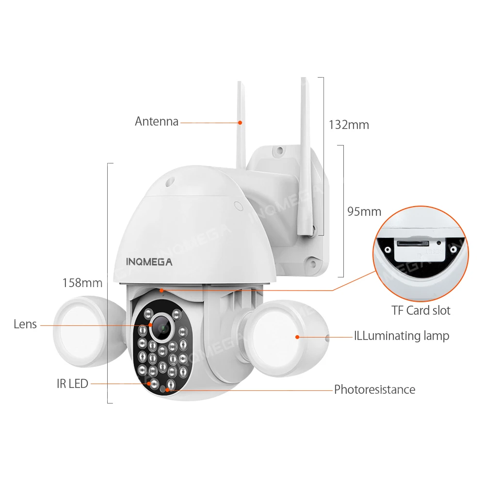 INQMEGA-5mp 투광 조명 안뜰 조명 카메라 구글 홈 및 알렉사와 야외 인간의 추적 홍수 조명 캠, 투광 조명