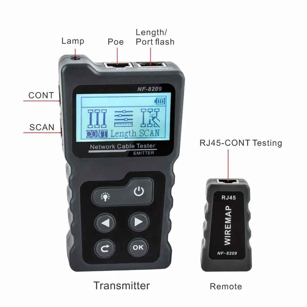 NOYAFA NF-8209 RJ45 케이블 추적기 POE 네트워크 와이어 검사기 케이블 테스터 테스트 네트워크 도구 스캔 케이블