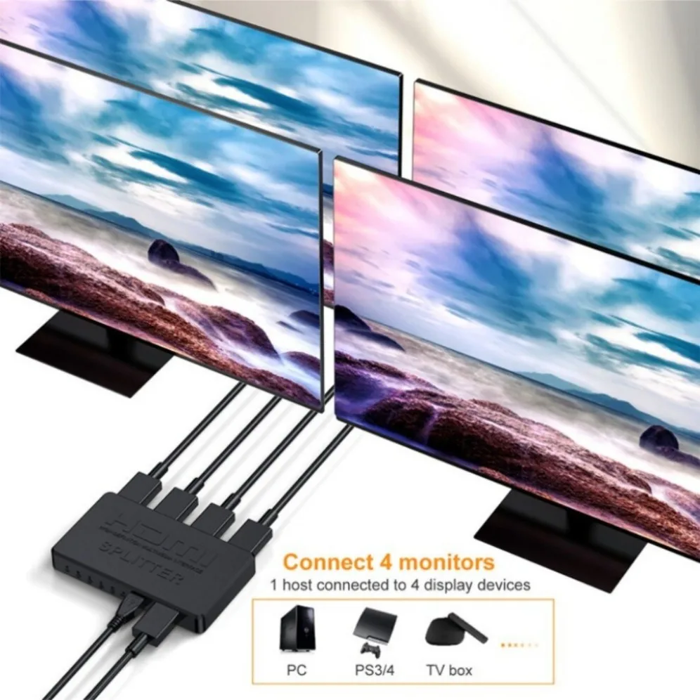 HDMI 호환 분배기 HD 4K 비디오 스위처 HDMI 케이블 어댑터, PS4 노트북 모니터 TV 박스 프로젝터용 1x4 허브