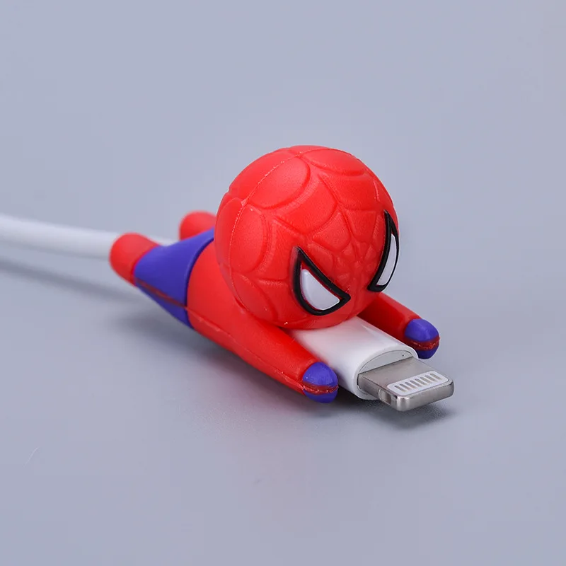 디즈니 마블 스파이더 맨 USB 보호 케이스 아이언 맨 헐크 독 그림 만화 실리콘 데이터 케이블 물린 보호 커버 완구