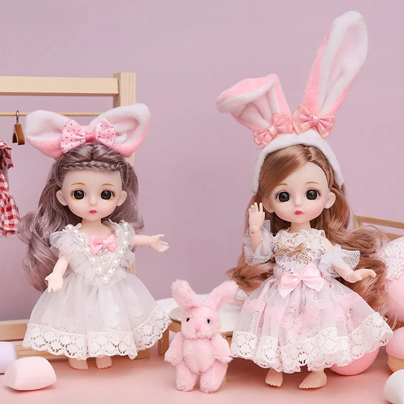 미니 16cm BJd 인형, 13 가동 관절 소녀 인형, 3D 큰 눈, 1/12 패션 공주 인형, DIY 드레스 업 장난감 인형, 옷 선물