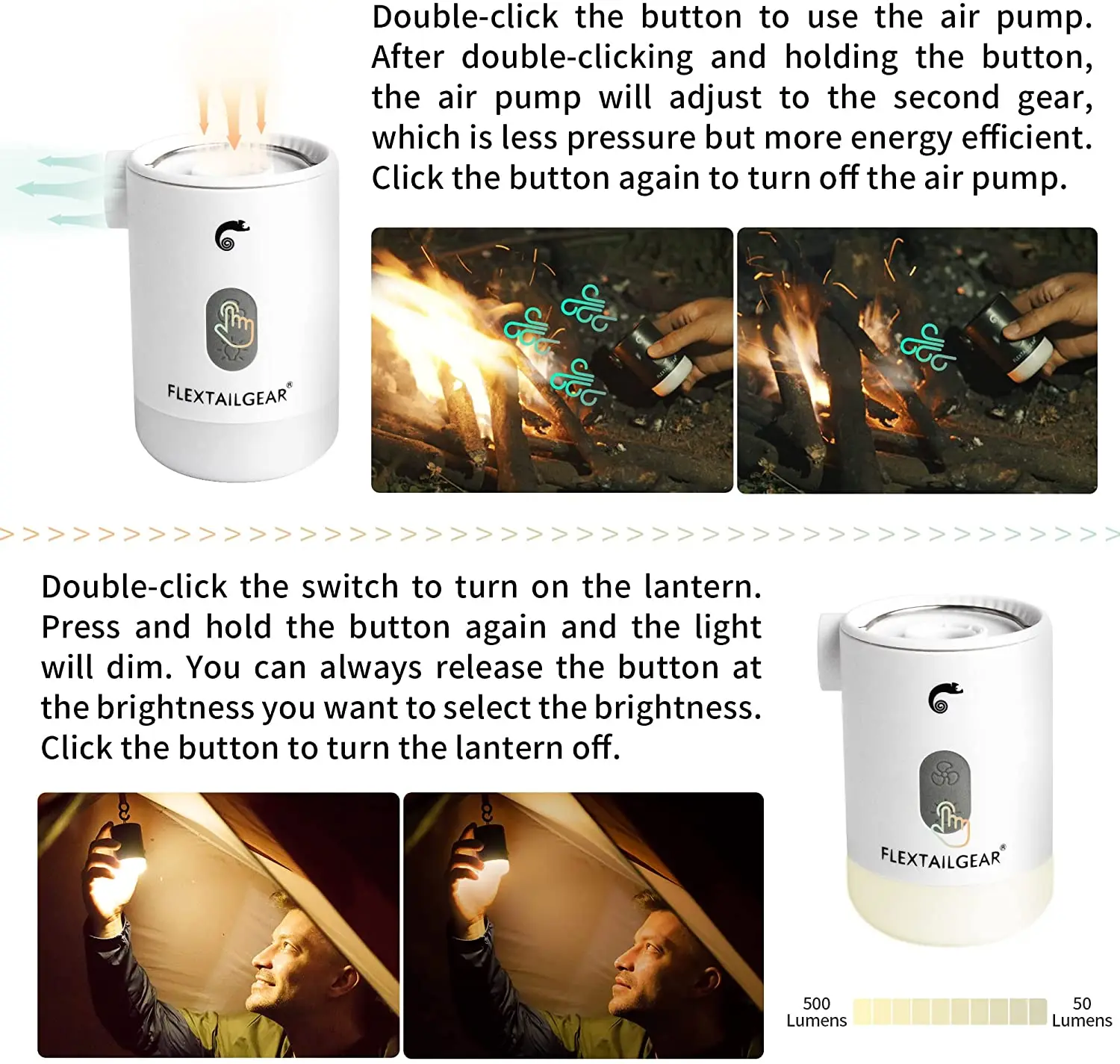 FLEXTAILGEAR 휴대용 미니 에어 펌프, 맥스 펌프 2 프로, 캠핑 장비, 전기 팽창기, USB 충전 조명, 야외용