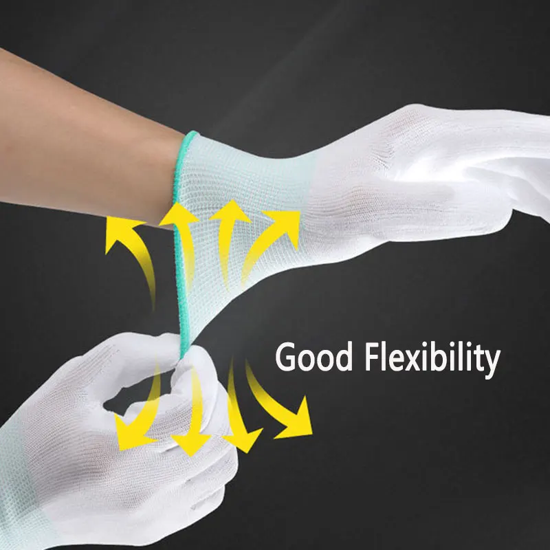 12 쌍 정전기 방지 코튼 PU 나일론 작업 장갑 ESD 안전 전자 산업 작업 장갑 남성 또는 여성용