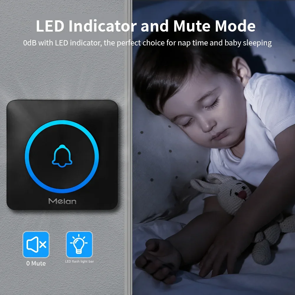 Meian-스마트 홈 무선 야외 초인종, IP65 방수 문짝 벨, 60 곡, 스마트 보안 경보, 문짝 벨 차임