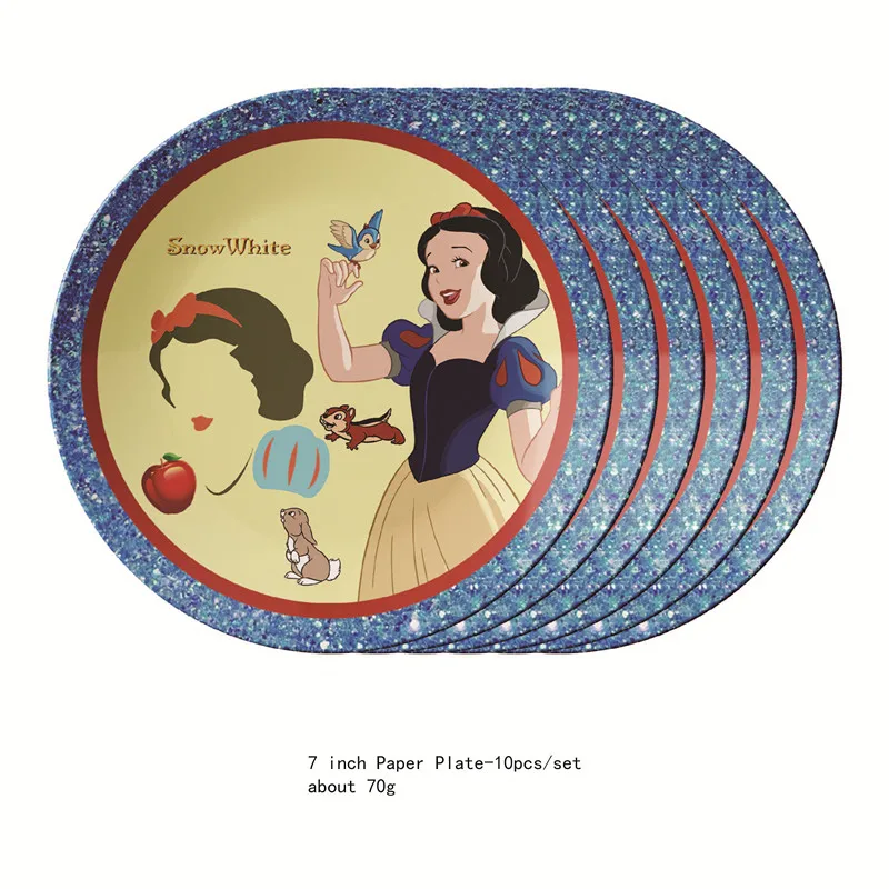 백설공주 테마 생일 파티 용품 컵 접시 냅킨, 아이 소녀 생일 일회용 파티 장식 베이비 샤워 글로브