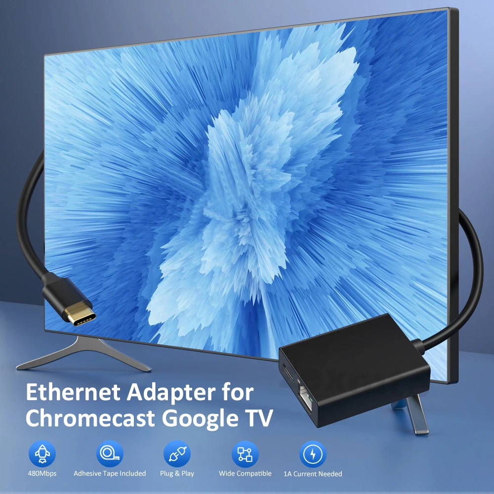 Zexmte 크롬 캐스트 4K 구글 TV용 이더넷 어댑터, USB C 타입-100Mbps 네트워크 카드, 스마트폰 태블릿 안드로이드 기기용