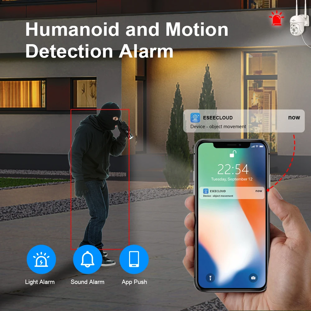 Hiseeu 야외 와이파이 카메라, 5 배 디지털 줌, PTZ IP 오디오, P2P CCTV 감시 카메라, 자동 추적 AI 인간 감지, 5MP