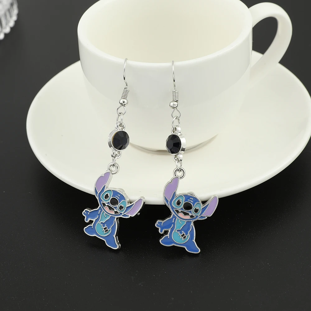 카와이 천사 스티치 만화 애니메이션 릴로 & 스티치 귀걸이, 크리스탈 펜던트 에나멜 귀걸이 여성을 위한 매력 쥬얼리 액세서리