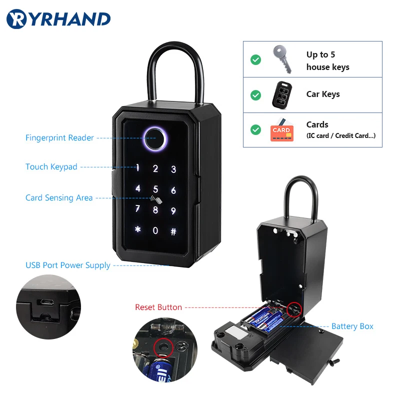 YRHAND TTlock 와이파이 보안 박스, 스마트 지문 디지털 Cerradura, 지능형 투야 전자 휴대용 잠금 박스, 비밀번호