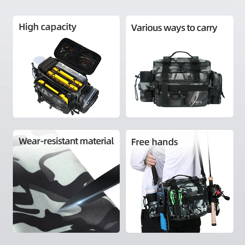 HANDING 다기능 방수 야외 낚시 가방, 낚시 하이킹 사냥 캠핑용 대용량 낚시 도구