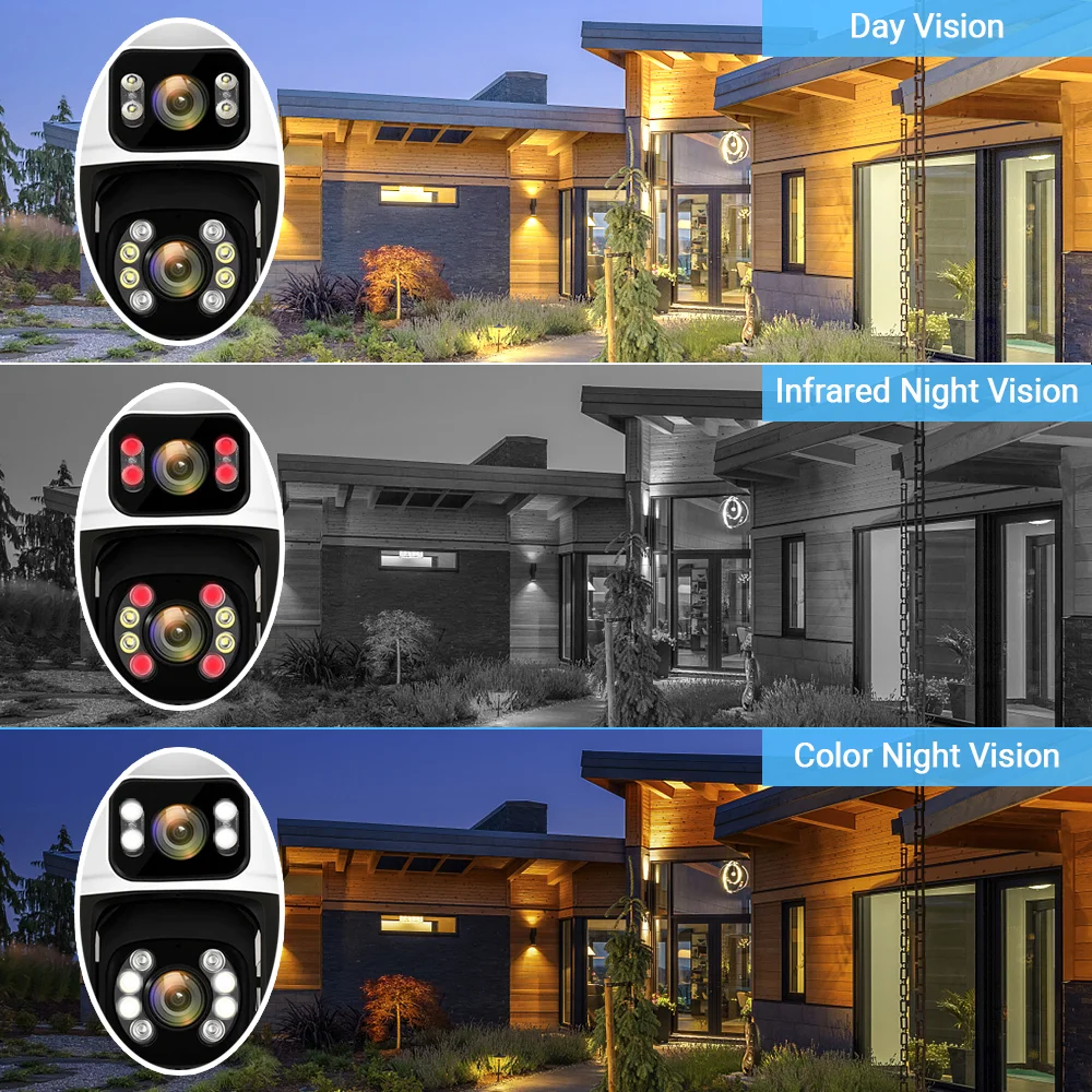 듀얼 렌즈 와이파이 PTZ 카메라, 스마트 홈 야간 투시경, 듀얼 스크린, 야외 보안 보호 CCTV IP 카메라, ICSEE 앱, 8MP, 4K, 6MP