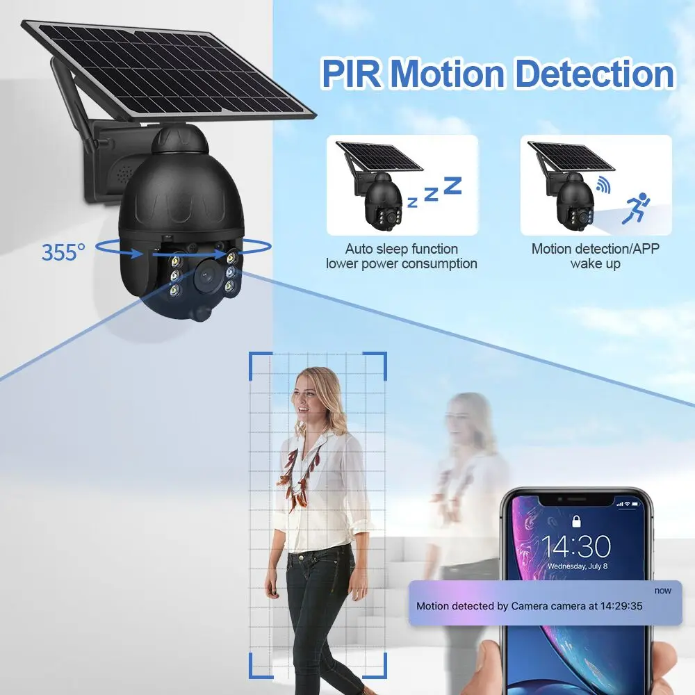 INQMEGA-4G 태양 카메라 또는 와이파이 3MP 태양 전지 패널 배터리 보안 카메라, 야외 PTZ CCTV 카메라 스마트 보안 모니터 카메라