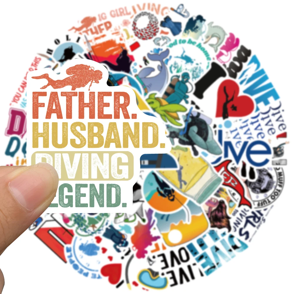 다이빙 스포츠 만화 스티커, 노트북 물병 어린이 장난감, 비닐 방수 그래피티 스케이트보드 자동차 데칼, 50 개