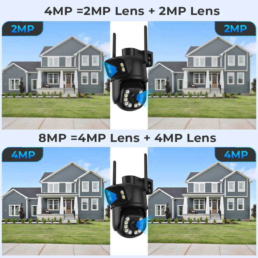 듀얼 렌즈 듀얼 스크린 야외 무선 카메라 Ai 자동 추적 CCTV 보안 비디오 감시, 8MP 4K 와이파이 거리 IP 카메라