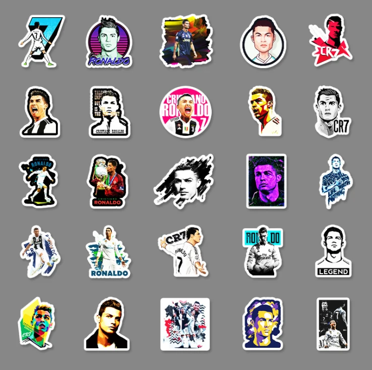 스포츠 스타 호날두 그래피티 방수 스케이트보드 여행 가방, 전화 노트북 수하물 스티커, DIY 어린이 소녀, 10 개, 30 개, 52 개