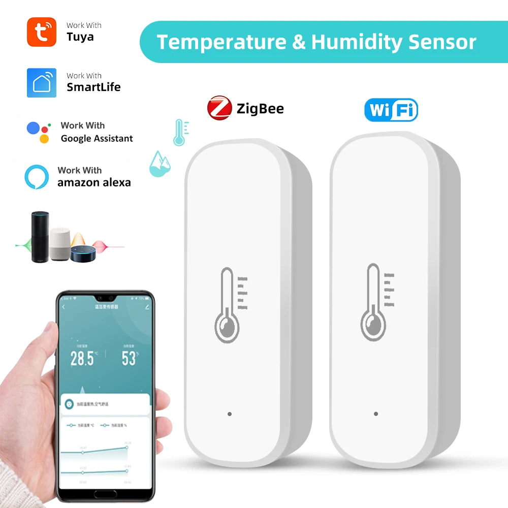 Tuya-Zigbee/WiFi 스마트 온도 습도 센서, 실내 습도계 온도계 앱 실시간 모니터 알렉사 구글로 작동 title=Tuya-Zigbee/WiFi 스마트 온도 습도 센서, 실내 습도계 온도계 앱 실시간 모니터 알렉사 구글로 작동 