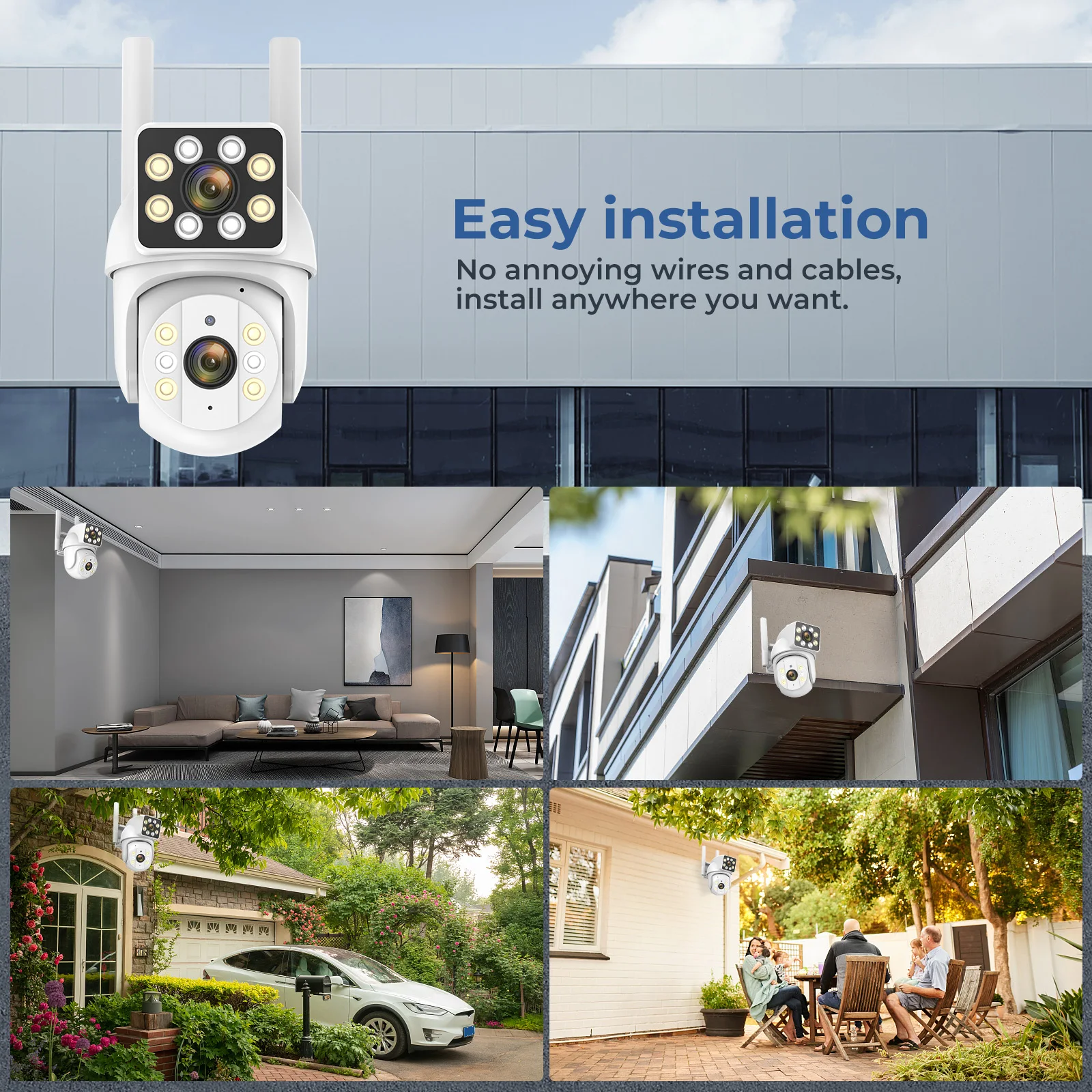 와이파이 IP 카메라 듀얼 렌즈 PTZ 컬러 나이트 비전 무선 감시 카메라, 야외 방수 추적 감지, 8 배 줌, 4K, 8MP