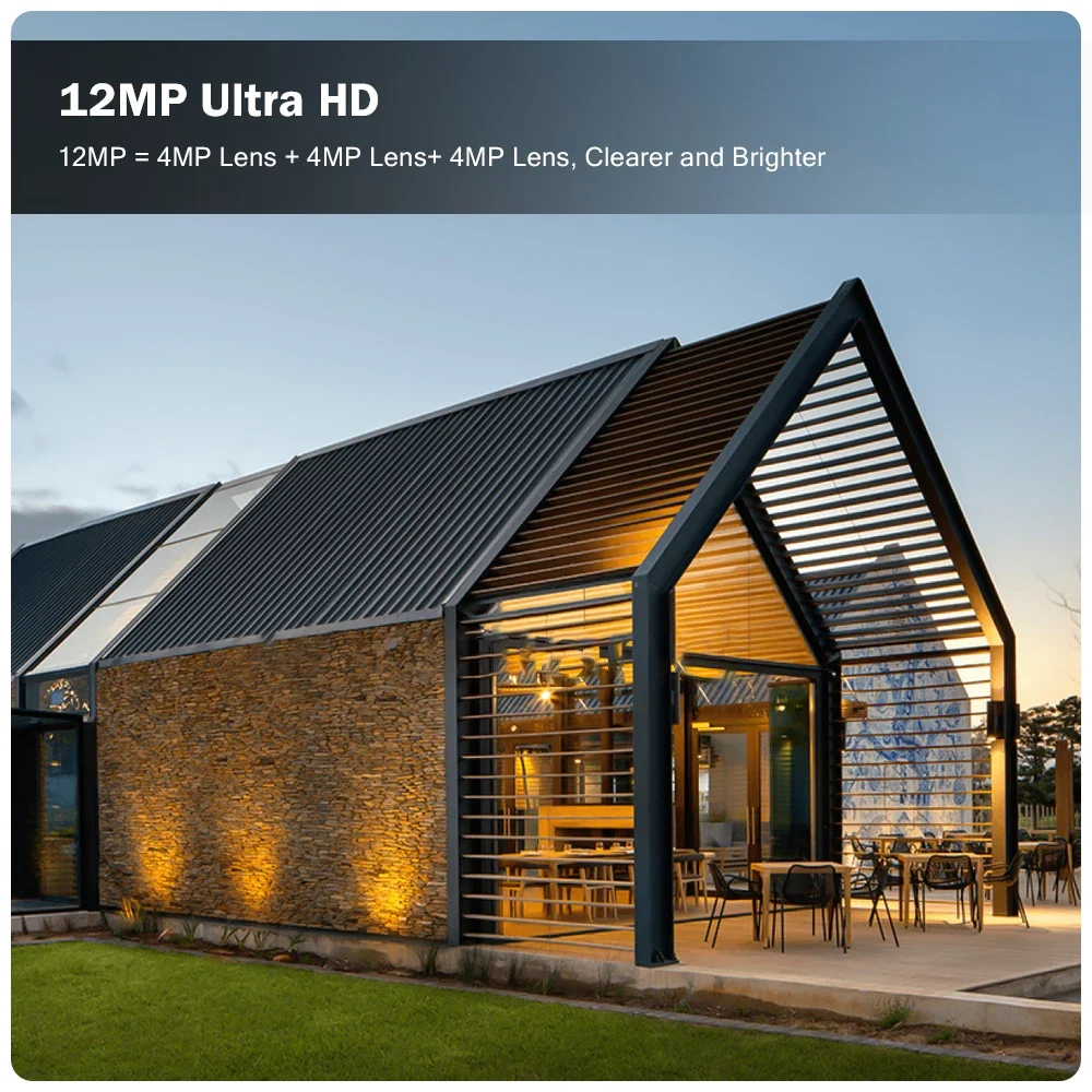 Legendsafe 야외 카메라, 모션 추적 PTZ 4K 비디오 카메라, 3 개 렌즈, 3 개 스크린, 방수 보안 시스템, 12MP, 6K 와이파이 IP