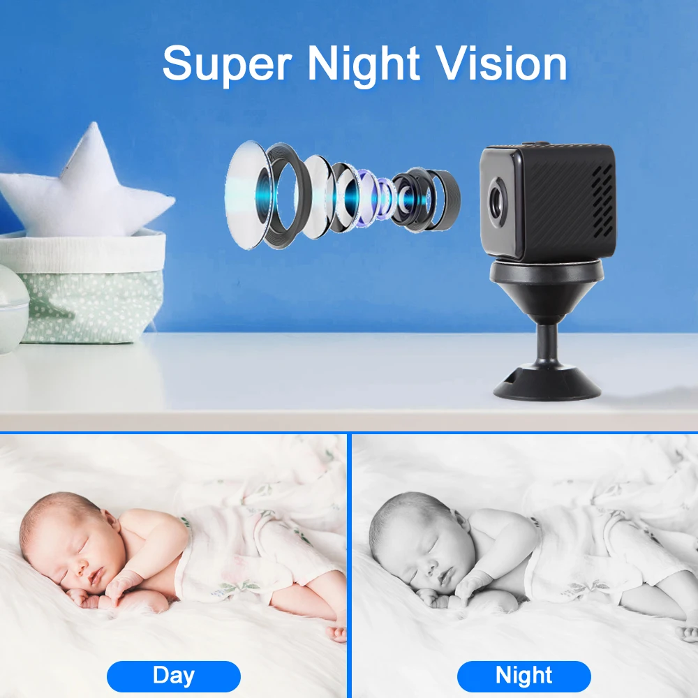 ARVIN 무선 미니 카메라, 와이파이 HD 1080P 홈 카메라, 나이트 비전 모션 감지 비디오 녹음기 캠코더