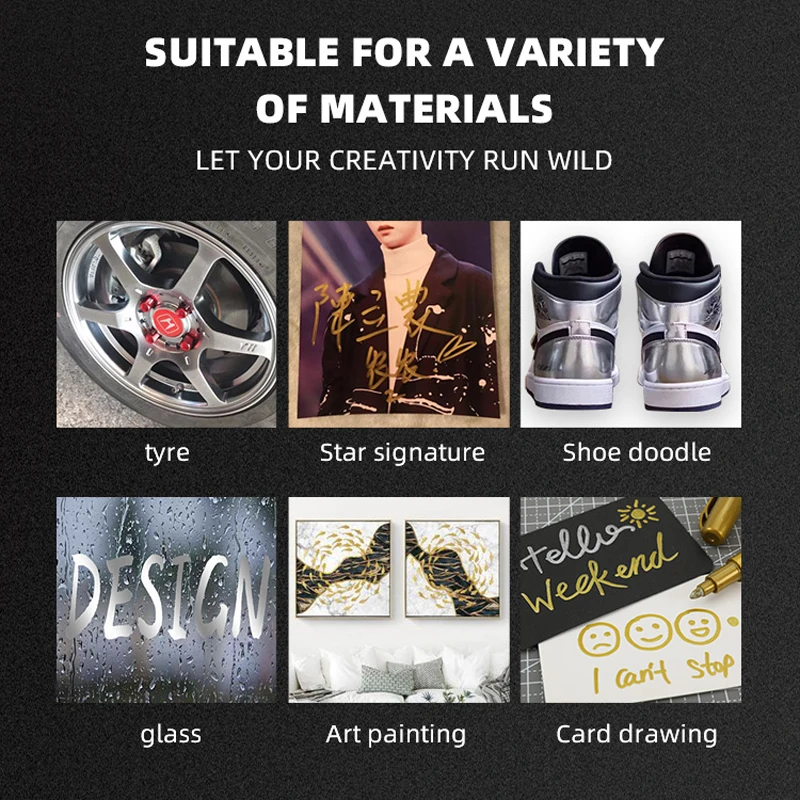 금속 마커 펜 세트, 골드 실버 화이트 색상, 브러시 펜, 중간 포인트 마커, 금속 바위 그림, 검은 종이 카드 만들기