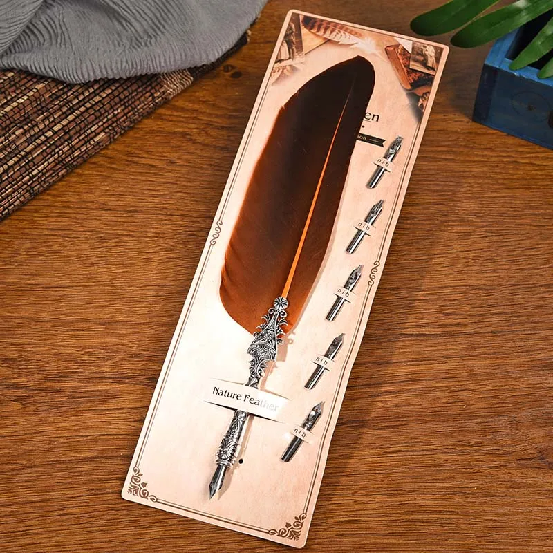 BNB 멀티 컬러 크리에이티브 빈티지 깃털 펜촉, 조각 꽃 바디 라운드 딥 워터 펜, 학생 필기 만년필, 휴일 선물