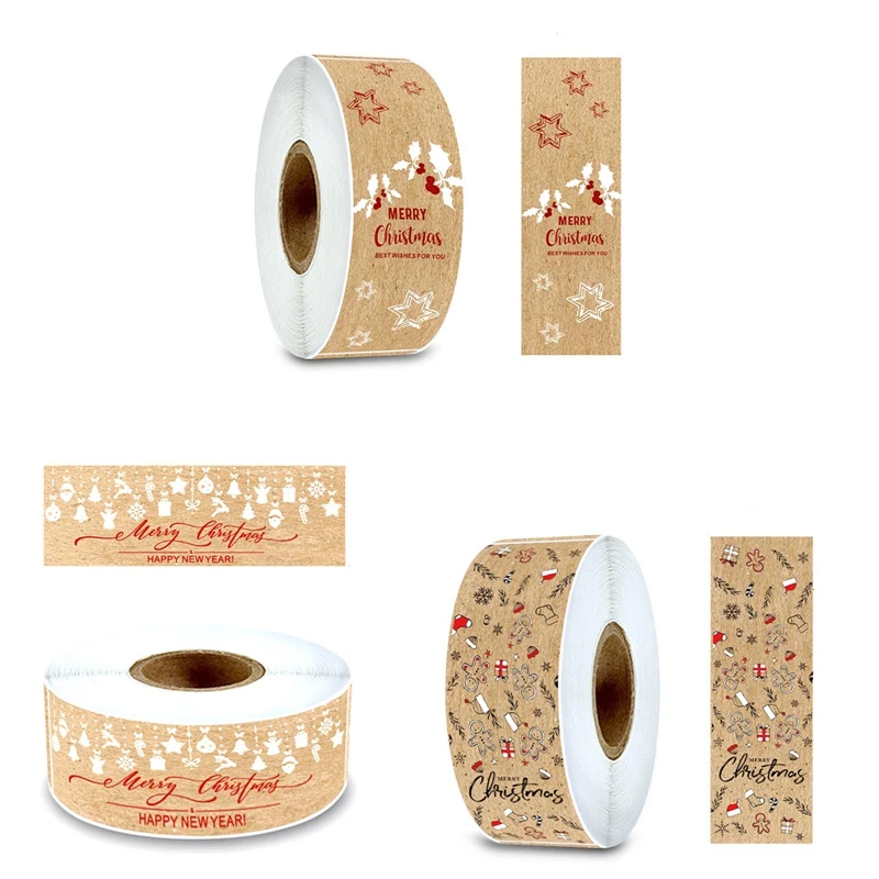 크래프트 크리스마스 선물 태그 스티커 패키지 라벨 포장 카드 장식, 150 개 롤