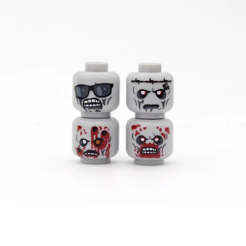 군사 부상 감성적 얼굴 머리 액세서리 빌딩 블록, WW2 육군 군인 피규어, 좀비 머리 무기 부품 벽돌 장난감