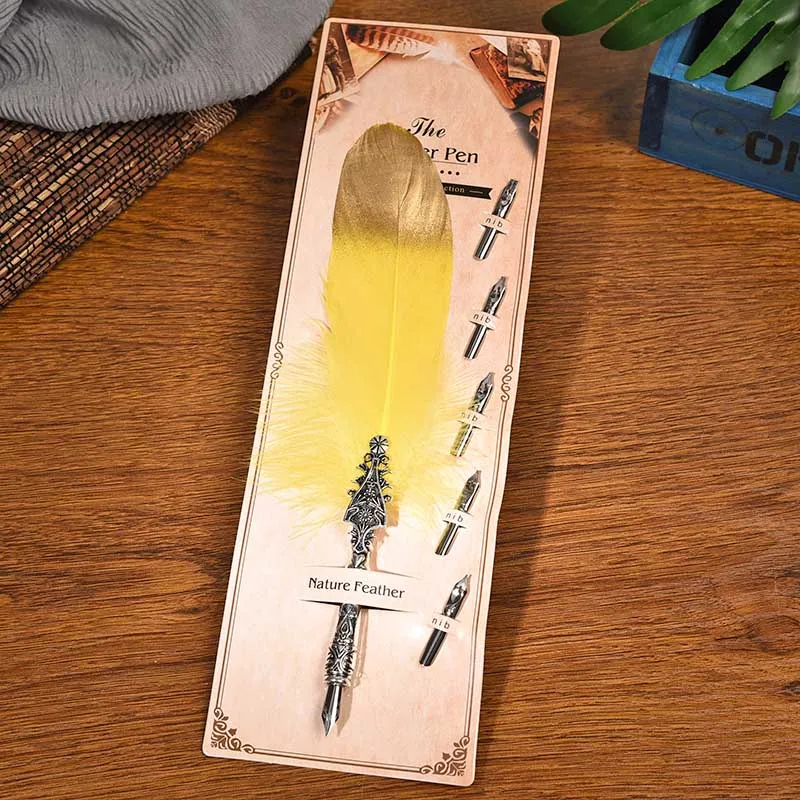 2019 유럽 빈티지 깃털 펜, 딥 잉크 펜, 펜촉 5 개 세트, 비즈니스 선물, 서명 펜, 친구 명절 선물, 10 가지 색상, 신제품