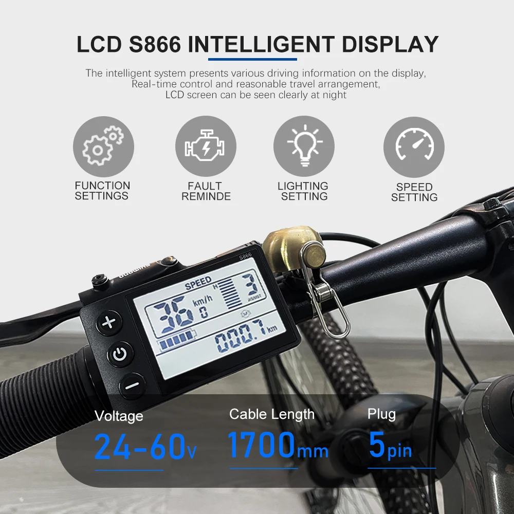 Ebike Sinawave 컨트롤러 36V 48V 17A 26A 30A 36V 48V LCD 디스플레이 S866, 250W-1000W 휠 허브 모터 변환 부품