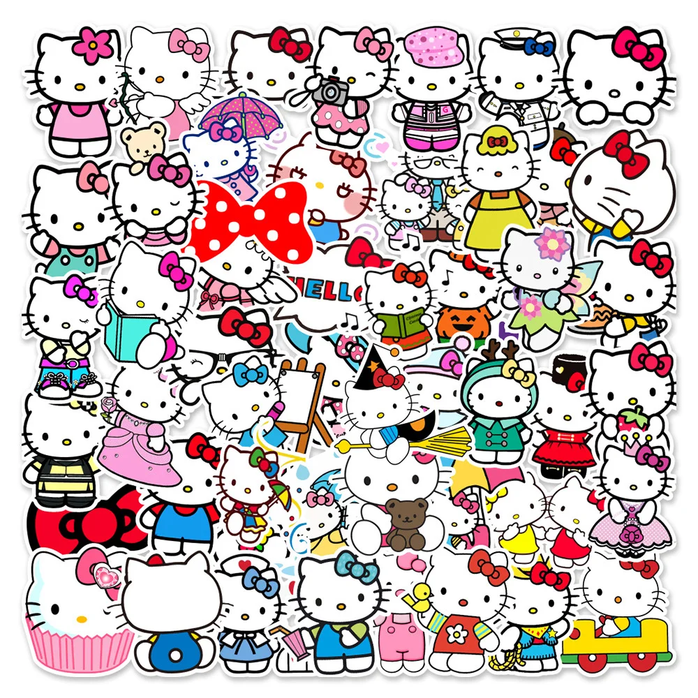 50/100pcs Kawaii 만화 Sanrio 스티커 미적 헬로 키티 내 멜로디 Kuromi 데칼 장식 귀여운 스티커 소녀