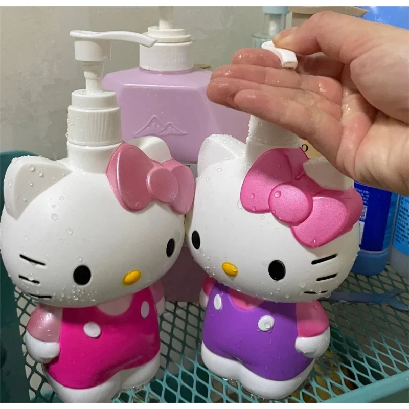 헬로 키티 스퀴즈 병 샤워 젤 손 소독제 접시 비누 액체 500ML, 귀여운 만화 애니메이션 소녀 하트 대용량 병