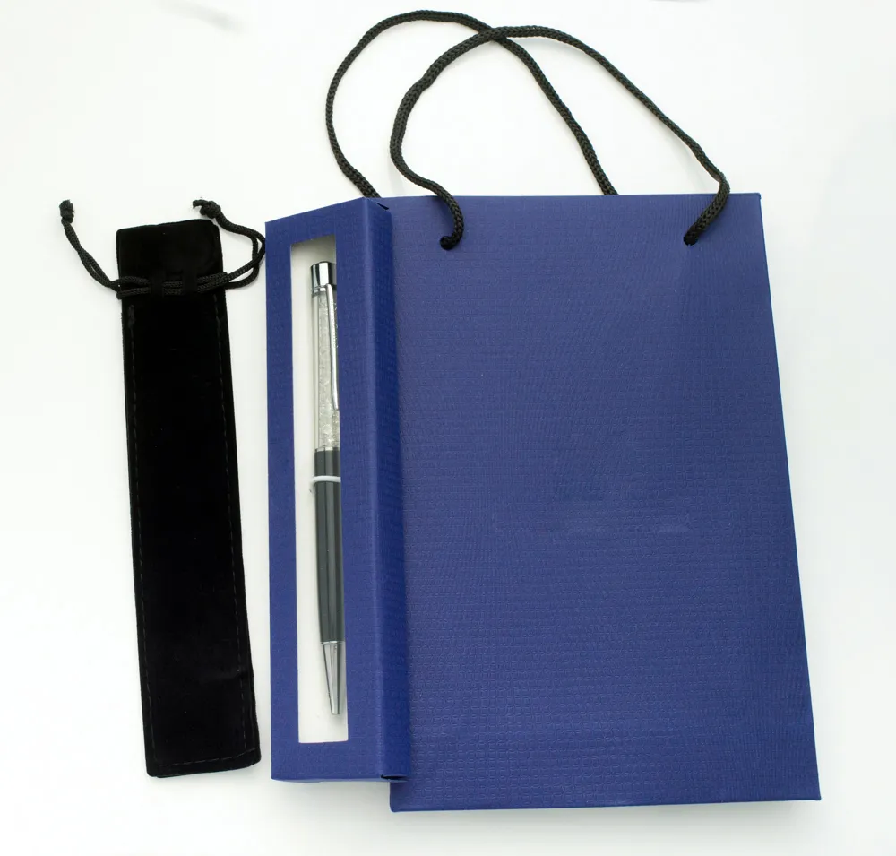 고급 다이아몬드 탑 크리스탈 펜, 종이 선물 가방, 펜 상자, 벨벳 파우치, 학생용 사랑스러운 크리스탈 볼펜