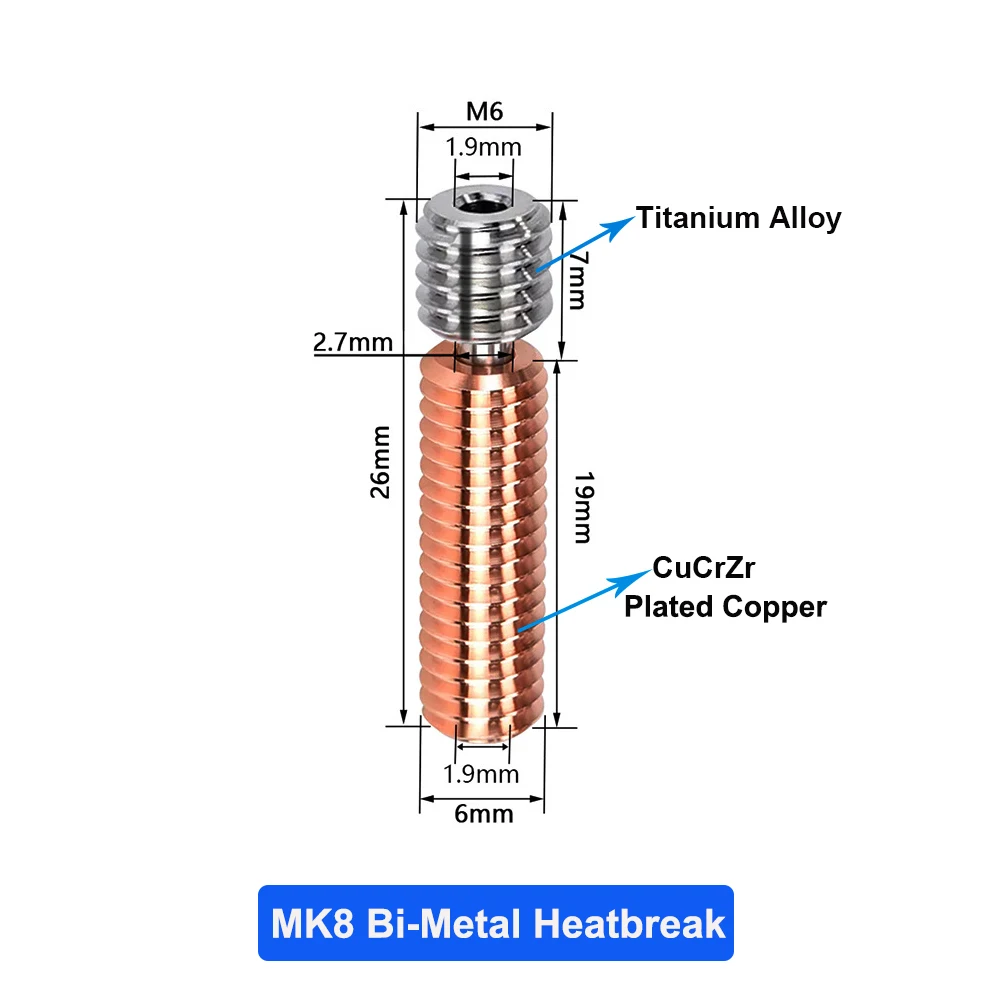 고품질 E3D V6 Throat V5 3D 프린터 부품, CR10 바이메탈 히트 브레이크 구리 도금 MK8 스로트 Ender 3 S1/Pro CR10S CR6 se용