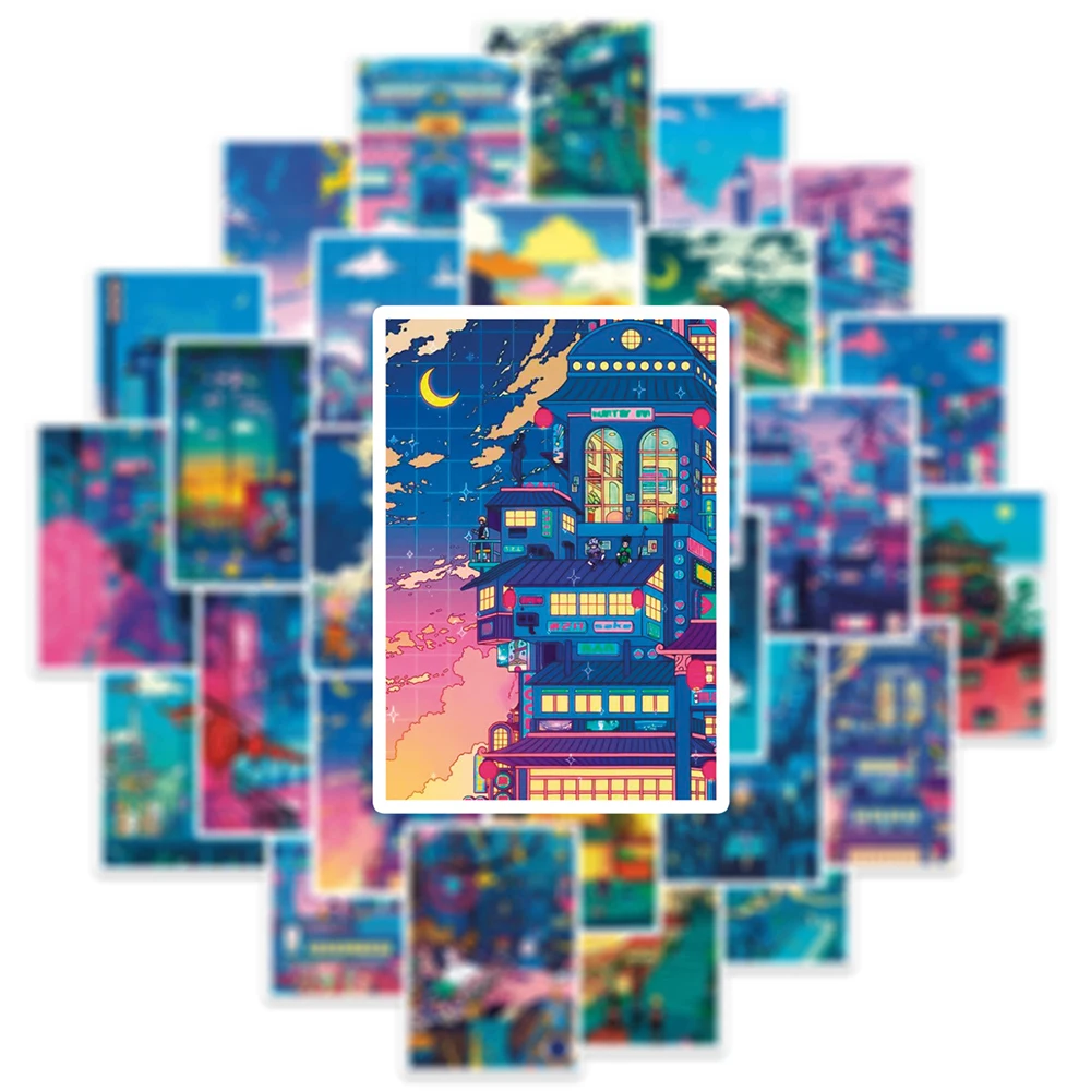 10/30/50pcs 애니메이션 거리보기 밤 인쇄 만화 스티커 귀여운 미적 스케이트 보드 노트북 전화 멋진 스티커