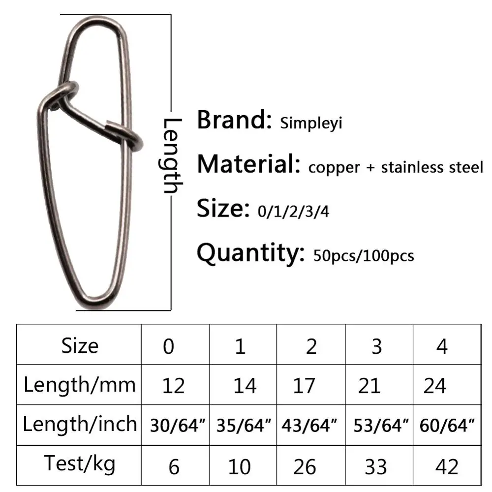 50-100 개/상자 스테인리스 후크 잠금 스냅 회전 솔리드 링 안전 스냅 0 #-4 # 낚시 후크 커넥터 물고기 상자 태클 도구