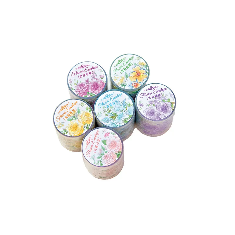 Journamm PET 테이프 꽃 스티커 콜라주 문구, DIY 스크랩북 플래너 장식, 정크 저널 미학 공예 테이프, 50mm * 2m