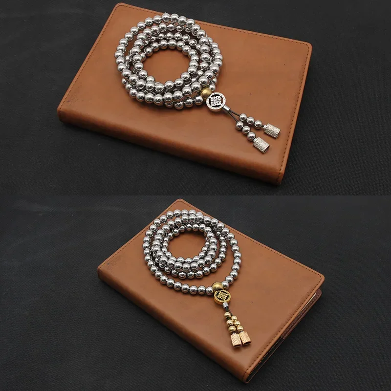 전술 8MM 스틸 체인 118-128 Ps 불상 비즈 자기 방어 손 팔찌 목걸이, EDC 야외 도구 자기 보호 생존