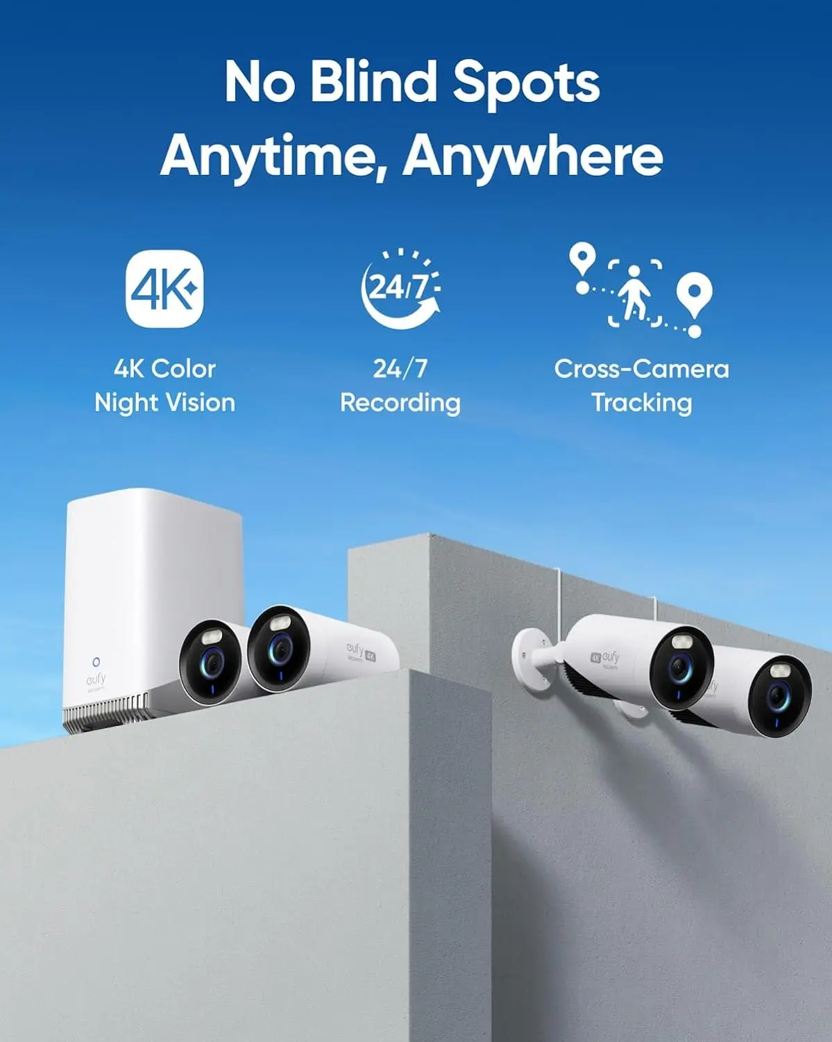 Eufy Security EufyCam E330, 전문 야외 보안 카메라 시스템, 24/7 녹화 플러그인, Wi-Fi NVR, 얼굴 인식 AI