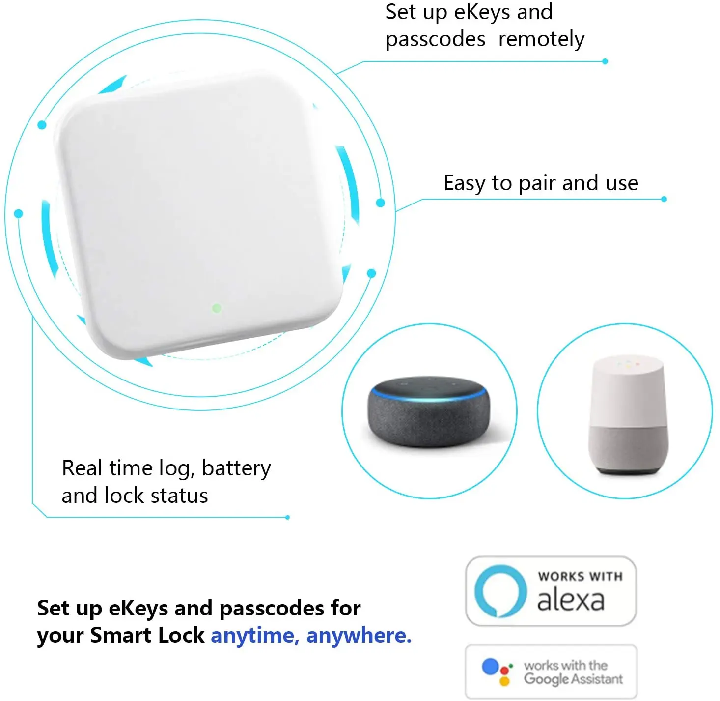 TTLOCK 스마트 도어락용 와이파이 게이트웨이, 휴대폰 원격 제어 잠금 해제, 블루투스-와이파이 변환기, G2, G3, G4