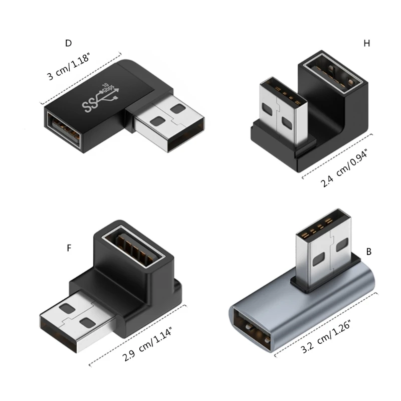 90 도 USB 3.0 수-암 직각 확장 어댑터, USB 상향 엘보 어댑터, 10Gbps, 노트북 PC 커넥터 컨버터