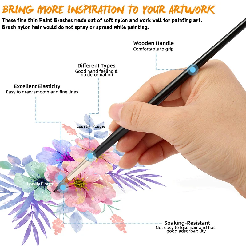 12 개 페인트 브러쉬 세트 전문 페인트 브러시 라운드 뾰족한 팁 나일론 헤어 아크릴 브러쉬 아크릴 수채화 유화