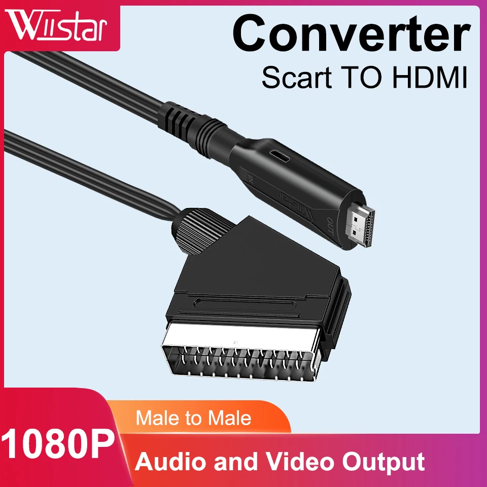 SCART HDMI 호환 비디오 오디오 컨버터, HDTV 스카이 박스 DVD 텔레비전 신호 업스케일 변환기용, USB 케이블 포함, 1080P