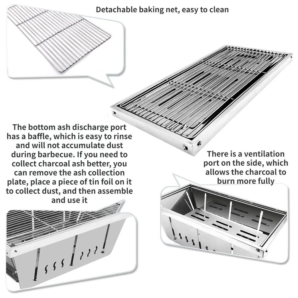 304 스테인리스 바비큐 그릴 적용, 휴대용 야외 아궁이, IGT 캠핑 데스크탑 난로, 접이식 소각대, 미니 캠핑 바비큐 난로, 가족 3-5인용 바비큐 난로, 피크닉, 야간 모닥불 소각대, 1초 개방 사용, igt 테이블 구성 요소의 구성 요소