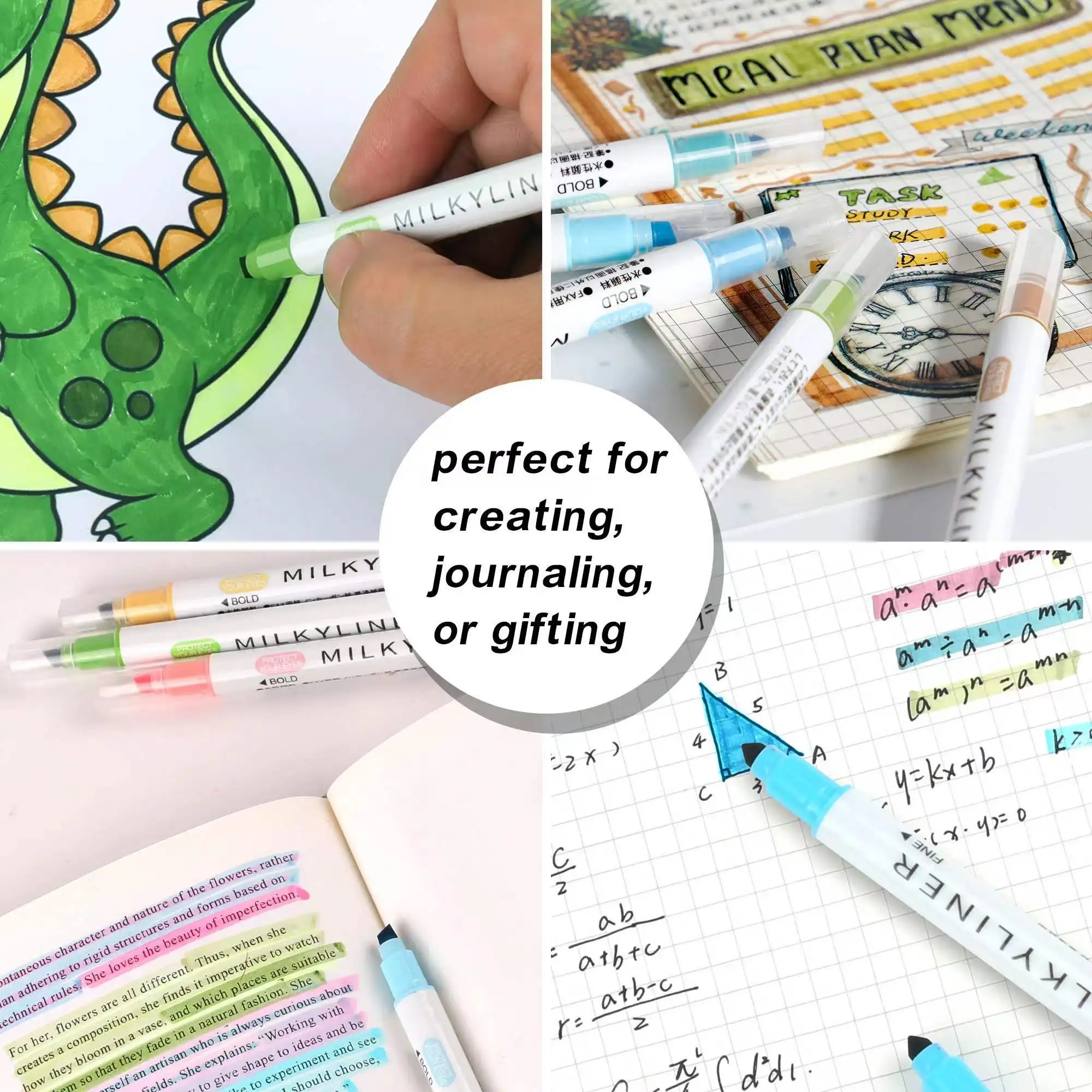 12/24 파스텔 하이라이터 모듬 컬러 듀얼 팁 성경책 주석 하이라이터, 저널링 플래너용 블리드 마커 없음