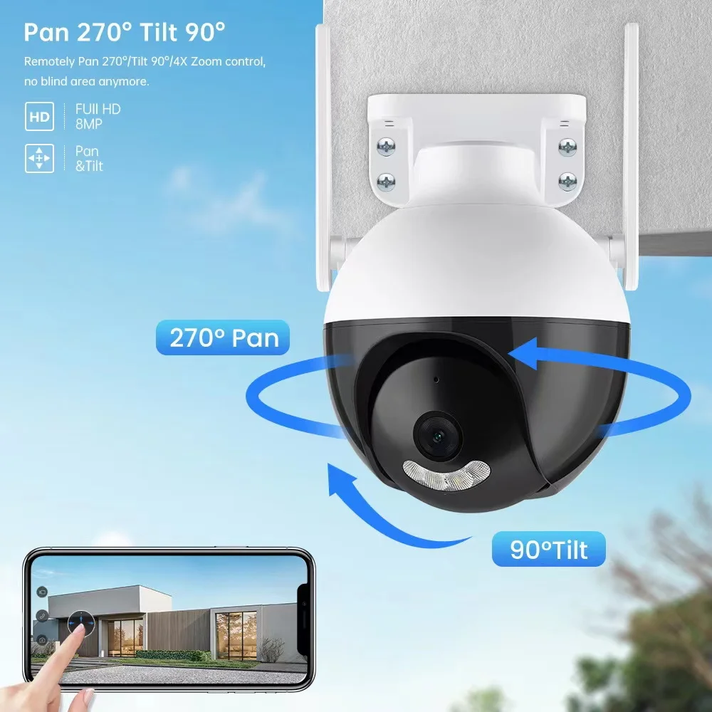 AI 자동 추적 컬러 나이트 비전 무선 CCTV 거리 감시 비디오 카메라, 4K 8MP 와이파이 PTZ IP 카메라, 5X 디지털 줌