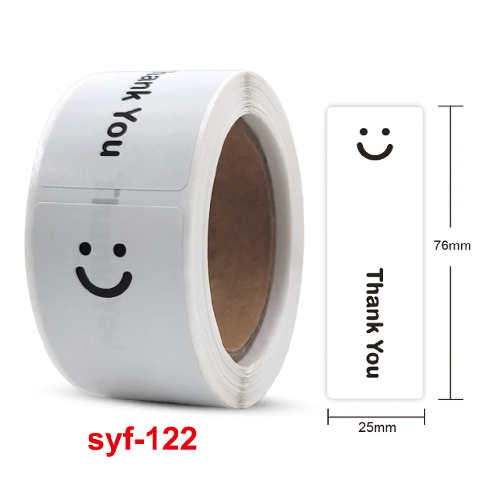 스마일 페이스 블랙 앤 화이트 땡큐 직사각형 도장 스티커 선물 스티커, 수제 포장 장식 라벨, 120 개/롤