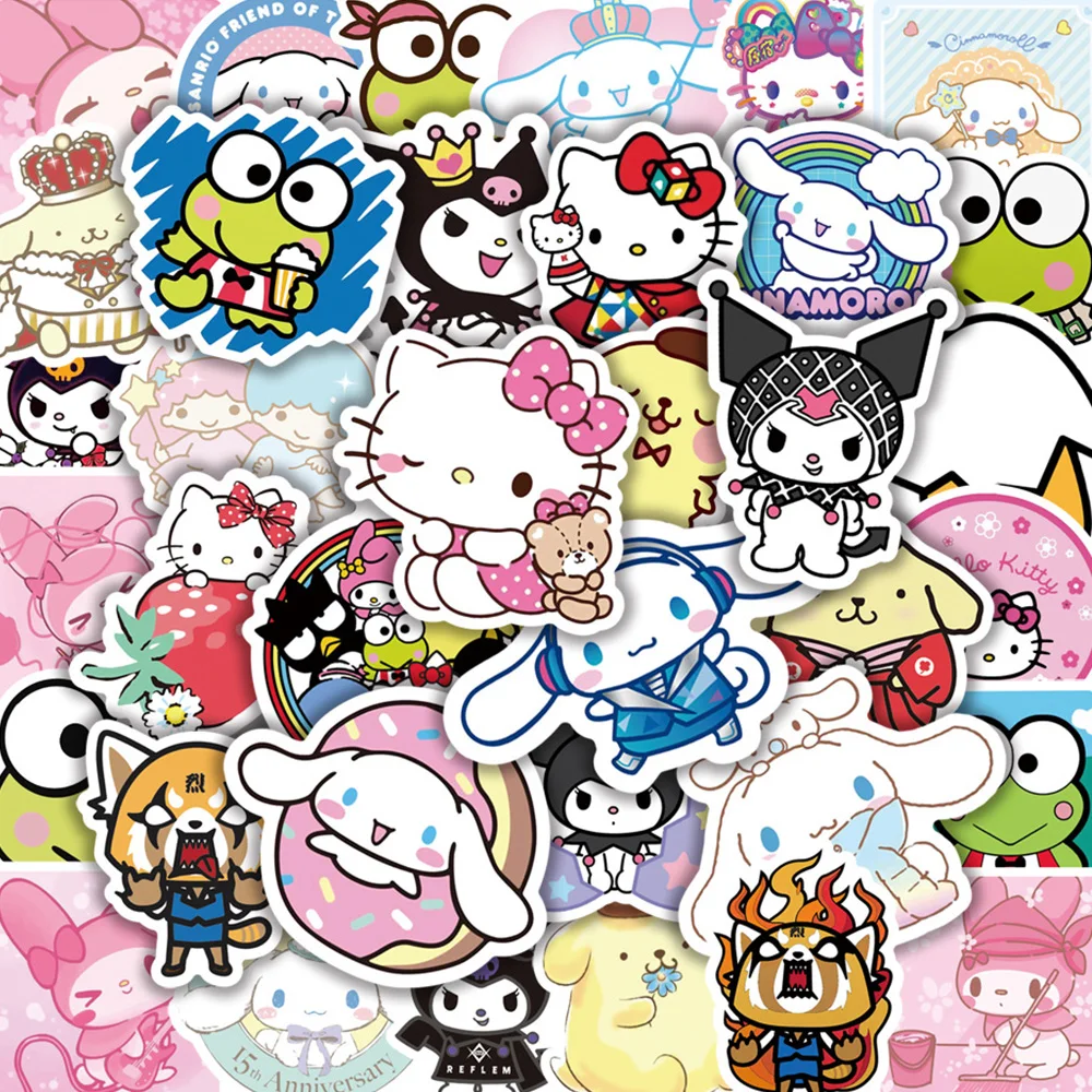 50/100pcs Kawaii 만화 Sanrio 스티커 미적 헬로 키티 내 멜로디 Kuromi 데칼 장식 귀여운 스티커 소녀