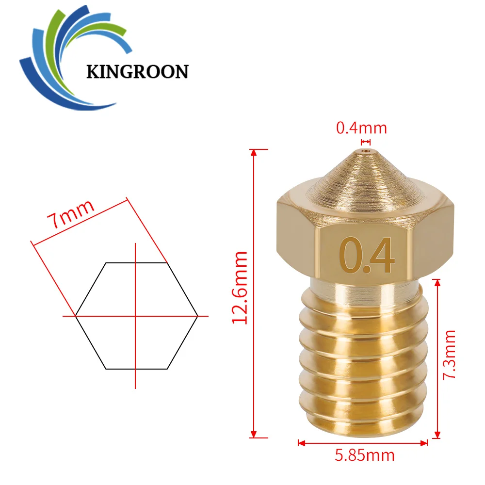 KINGROON 10pcs V5 V6 E3D 노즐 0.2 0.3 0.4 0.5 0.6 0.8 1.0mm 3D 프린터 부품 M6 스레드 모든 금속 노즐 1.75mm 3mm 필라멘트