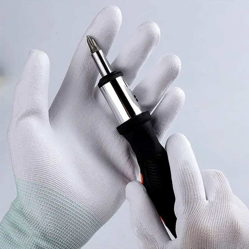 12 쌍 정전기 방지 코튼 PU 나일론 작업 장갑 ESD 안전 전자 산업 작업 장갑 남성 또는 여성용